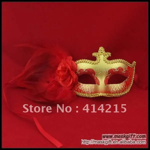 Лидер оптовых продаж Венецианский уникальный Стиль красное золото Перо Маскарад партия карнавальные маски