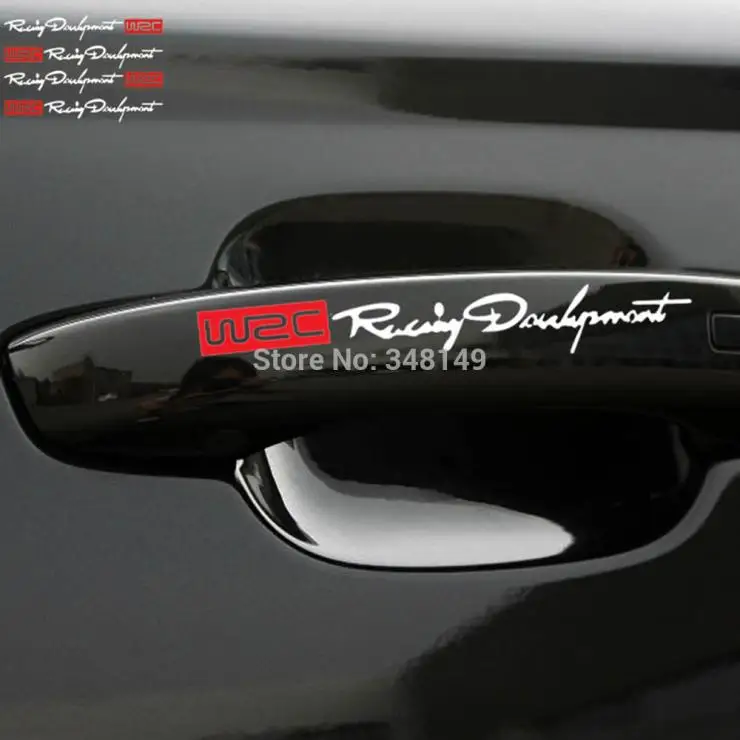 Aliauto 4 x Newest  WRC Car Door Handle Stickers and decals Reflective Rally Car Stickers for toyota vw skoda kia lada opel