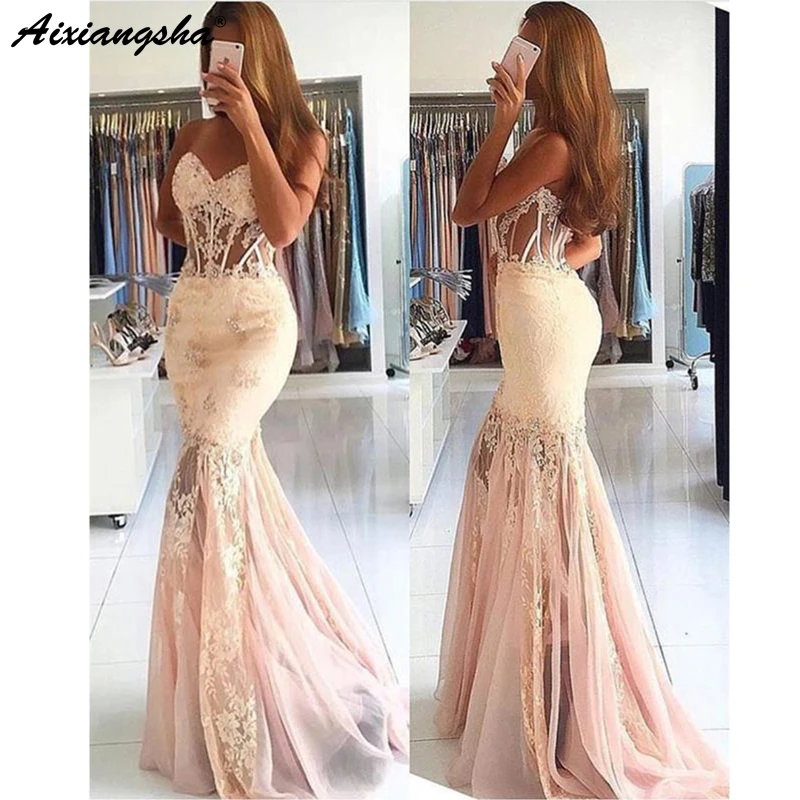 

Illusion 2018 Prom Dresses Mermaid Sweetheart Tulle Lace Beaded Party Maxys Long Prom Gown Evening Dress Robe De Soiree