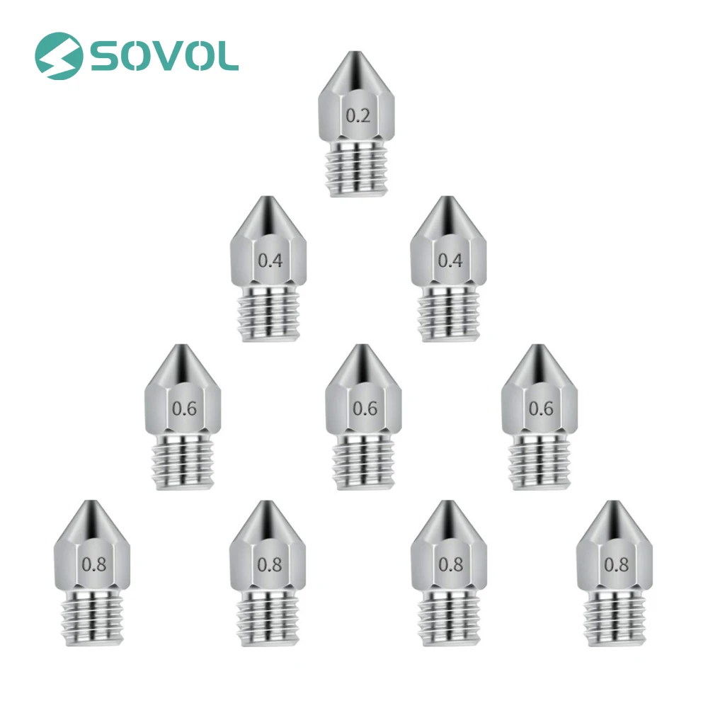 

10 Pcs Stainless Steel Extruder MK8 Nozzle Mix Size 0.2mm 0.4 mm 0.6mm 0.8mm 3D Printer Nozzle for Makerbot Reprap