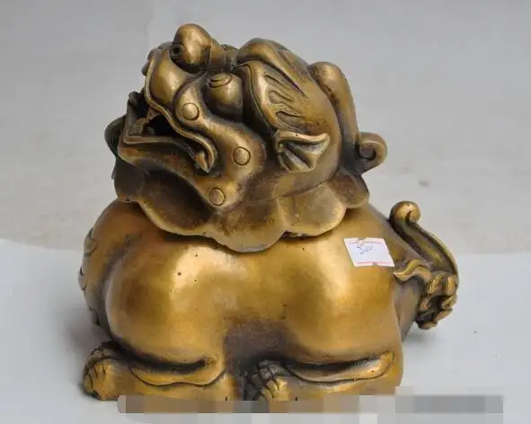 

S01877 6"chinese fengshui bronze copper foo dog lion beast statue incense burner Censer B0403