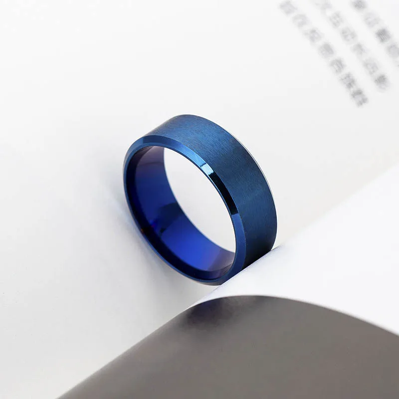 5 видов цветов 316L нержавеющая сталь 8 мм заготовки простое кольцо для мужчин s ювелирные изделия для мужчин обручальное кольцо для влюбленных - Цвет основного камня: Blue