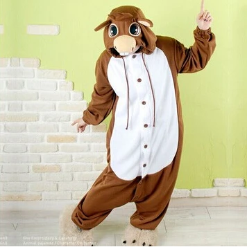 HKSNG флис коричневый Eeyore осел животное пижамы комбинезон для косплея для взрослых пар Хэллоуин пижамы Kigu - Цвет: Brown Donkey