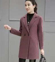 Korean Style new autumn Winter Women Woolen Coat Pockets Double Breasted Button V-Neck Jacket outwear s1199