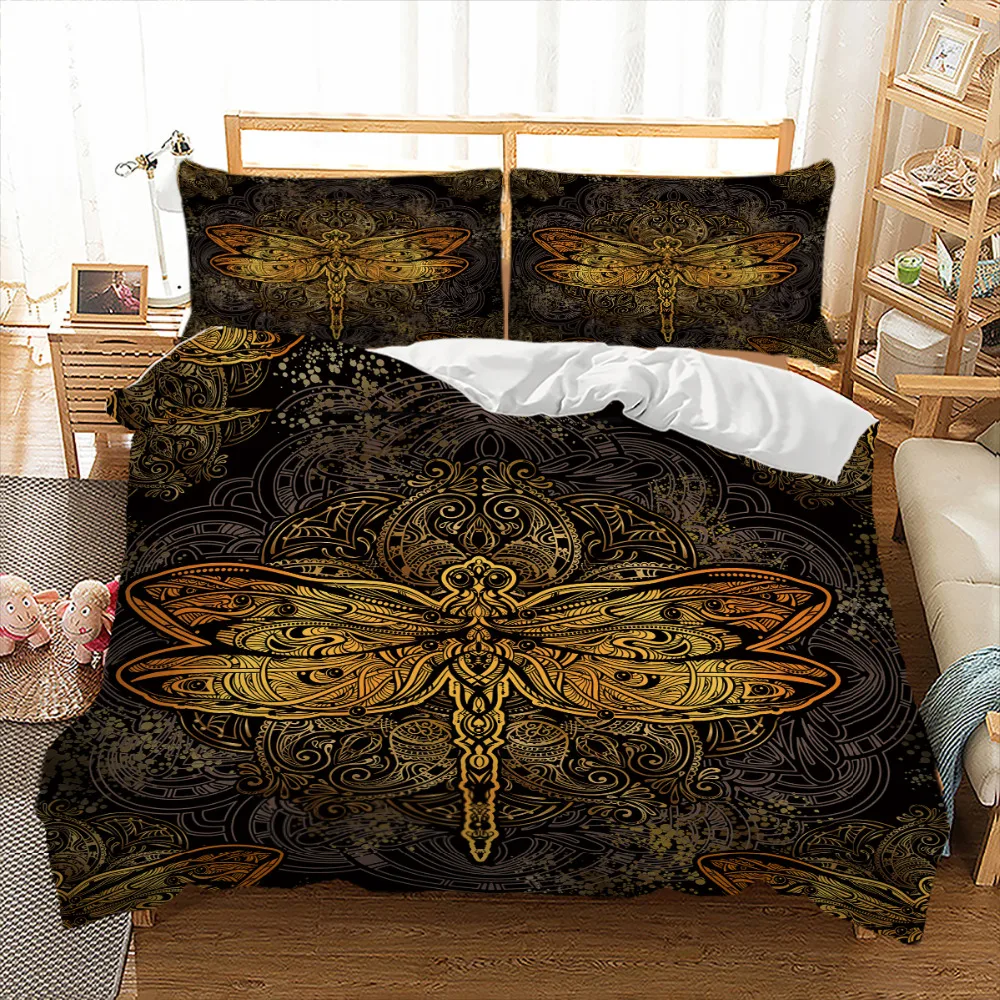 

Indian style Bohemia Mandala Golden Design Dragonfly printed bed linens set queen single double queen sizes bedding set bed set