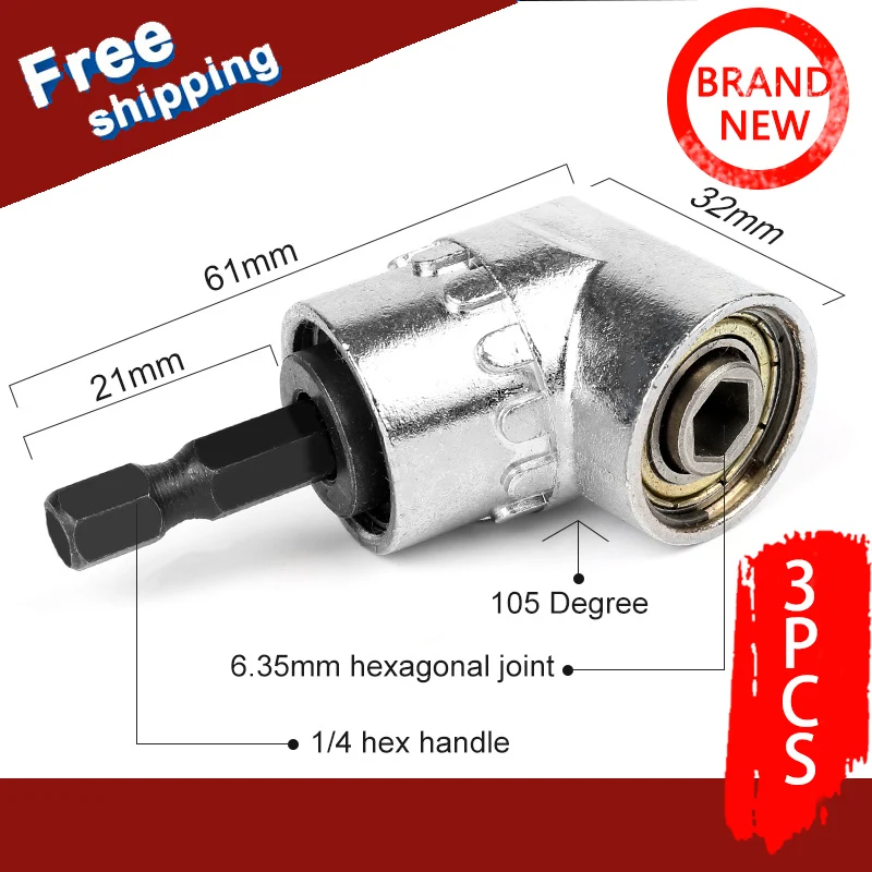 

105 Degree Angle Extension Right Driver Drilling Shank Screwdriver Magnetic 1/4 Inch Hex Drill Bit Socket Holder Adaptor Sleeve