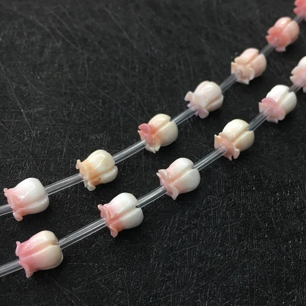 

8mm Carved Pink Shell Lily of the valley Flower Beads Focal Drilled Beads DIY Shell Stuff Crafts