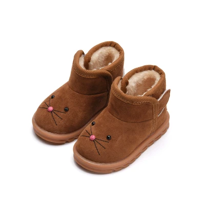 Children's snow boots for girls shoes winter kids baby boys plush warming boots waterproof baby girls cotton velvet short boots - Color: brown 1