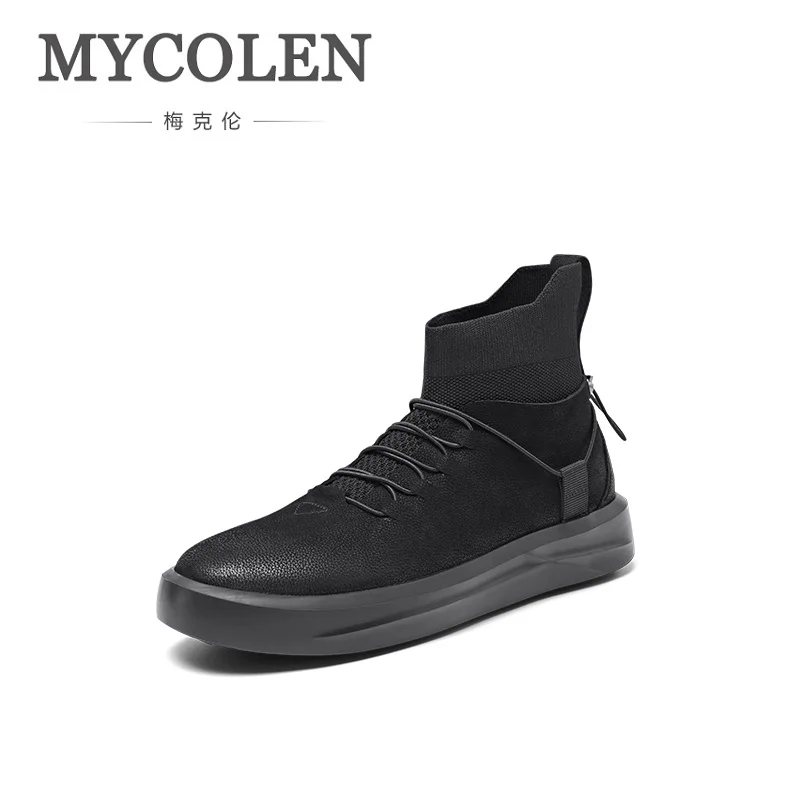 Mâle De Cuir up Top En Casual Couleur Mode Noir Marque Design High Sneaker Blanc Lace Nouveau Chaussures Mycolen Hommes TK3Fc1lJ