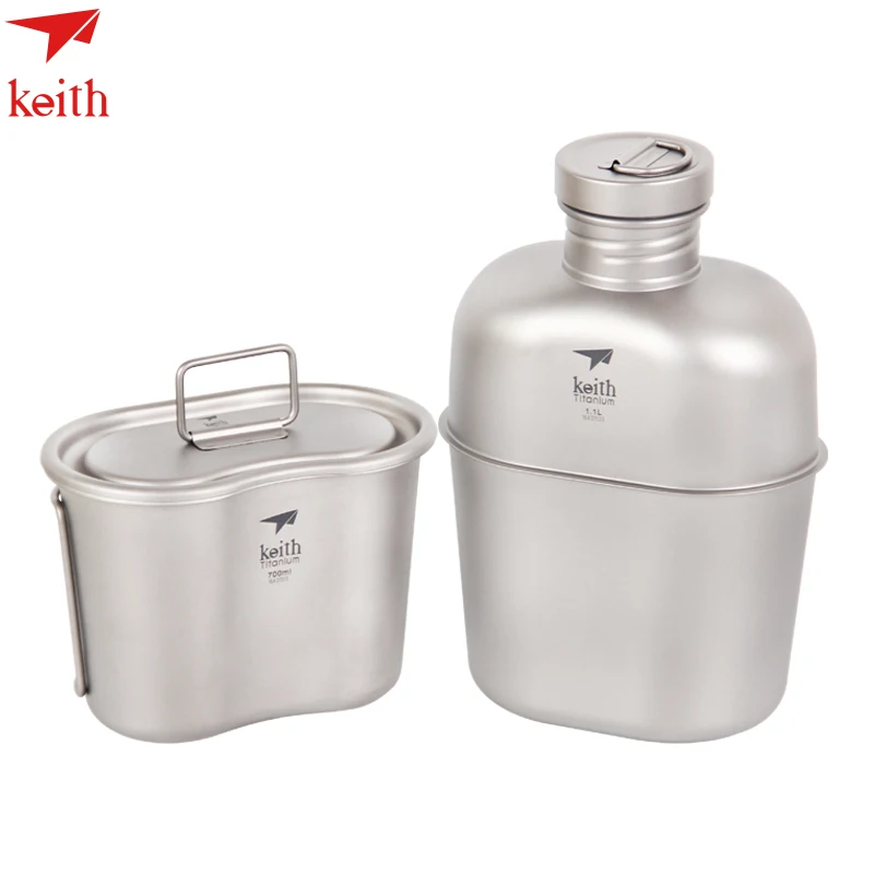 

Keith Hot Sale 1100ml Titanium Sports Kettle and 700ml Titanium Lunch Boxes Camping Water Bottles Army Kettle