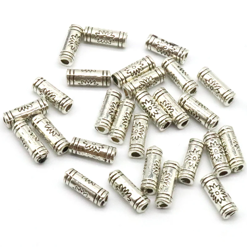

LOST WAY 100pcs Antique Column Tube Silver Spacer Beads Fit European Charms Bracelets Jewelry Diy Findings 8mm B402