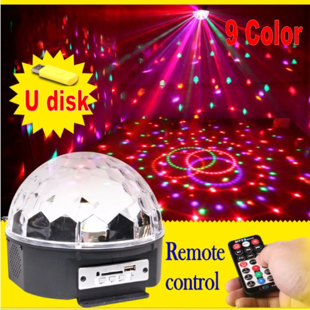 

9 Colors MP3 Crystal Magic Ball Led Stage Lamp KTV Disco Laser Light Party Lights Sound Control Laser Projector Music KTV 9LED