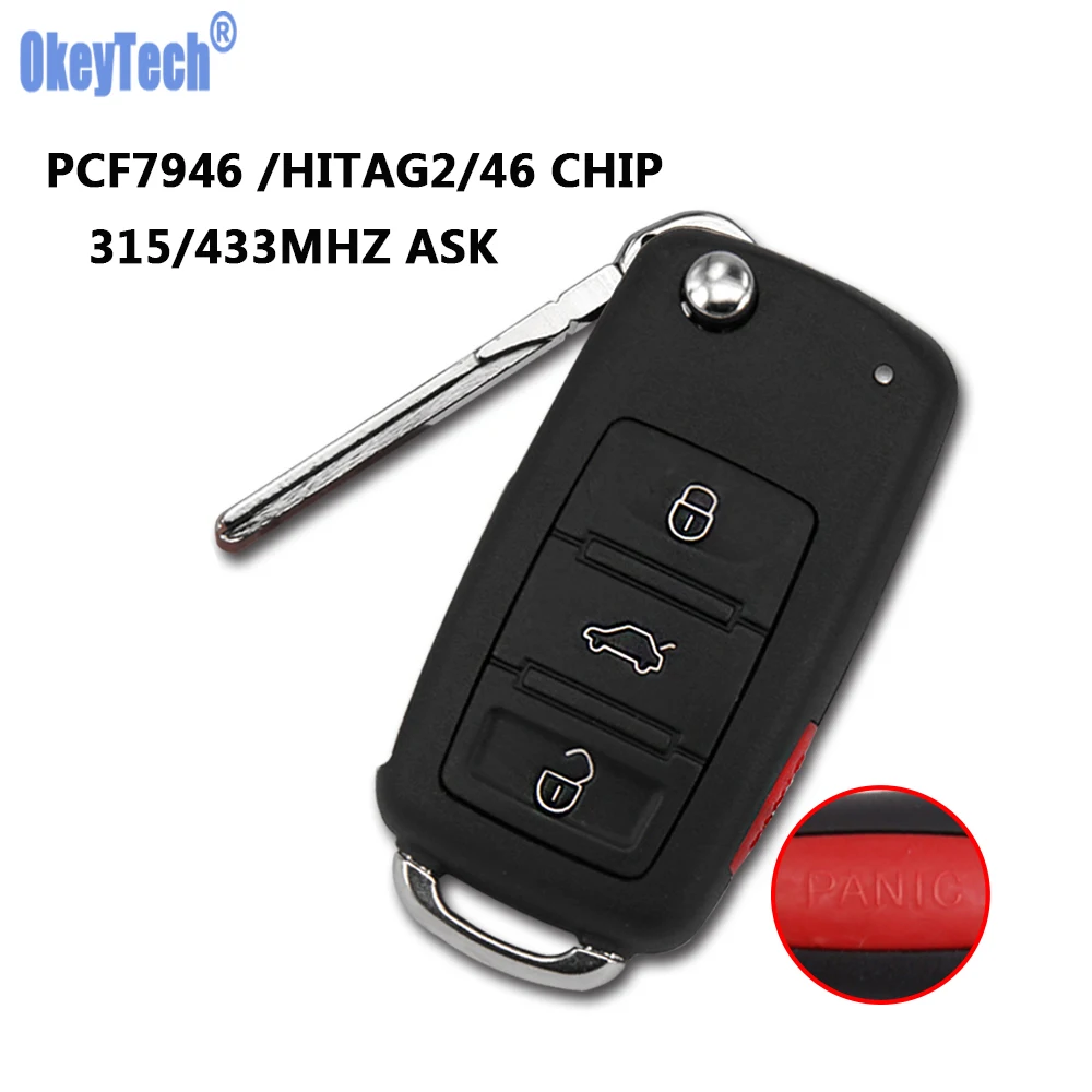 OkeyTech Good Quality Remote Key FOB 315MHz 433mhz 3+1 Button For V W for Volkswagen Phaeton 2002-2010 With PCF7946 CHIP | Автомобили и
