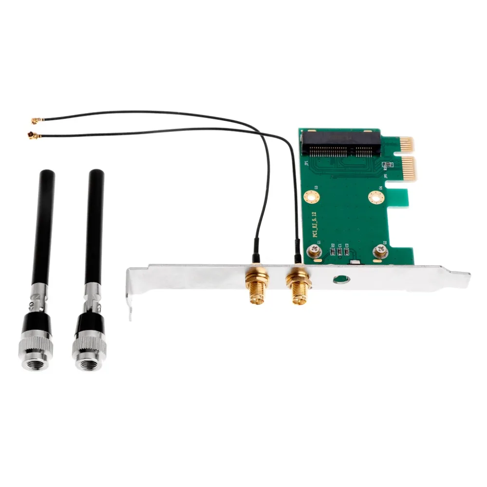 Мини PCI-E к PCI-E 1X настольный адаптер конвертер с двумя антеннами для беспроводной Wifi сетевой карты