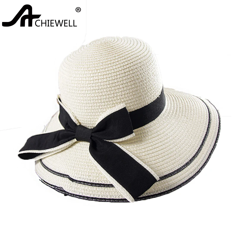 ACHIEWELL Straw Hats For Women Summer Beach Hats Big Bow Knot Wide Brim