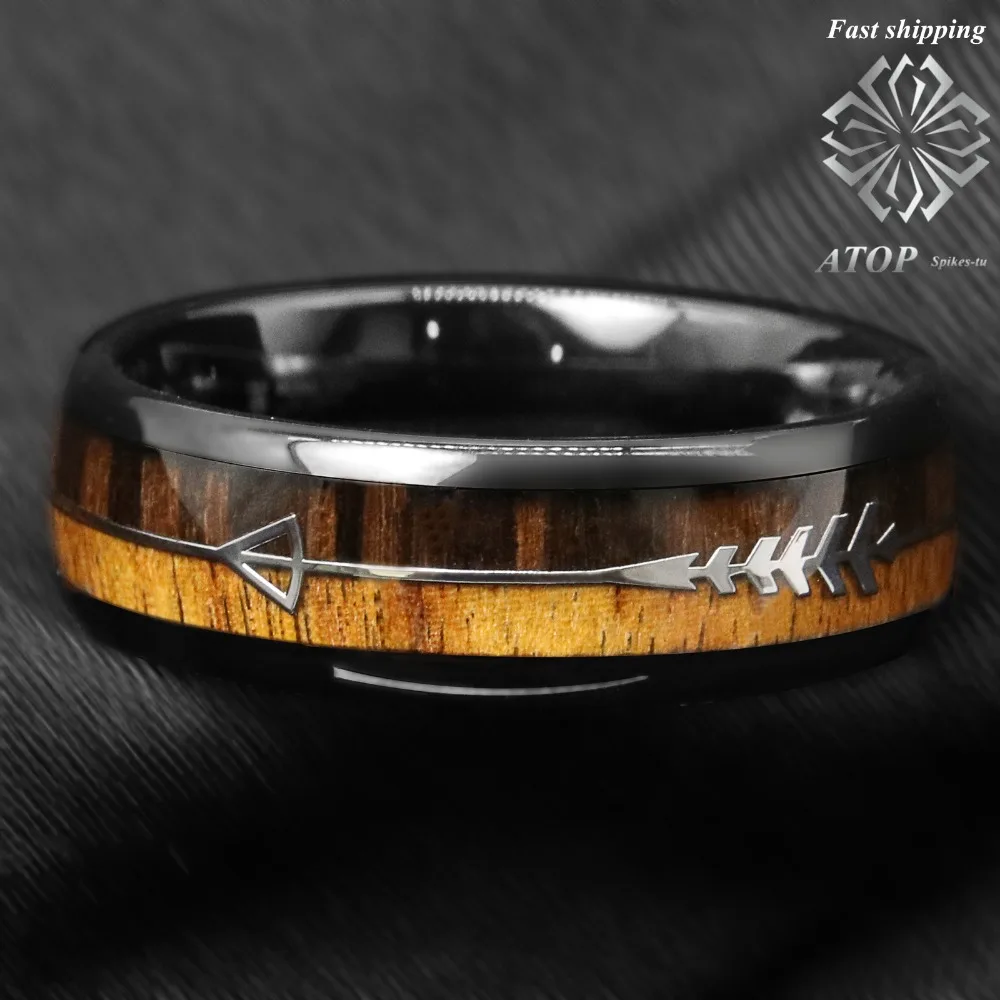 Billig 8mm Schwarz Dome Wolfram Ring 2 Stil Holz Pfeil Hochzeit Band OBEN AUF Männer Schmuck