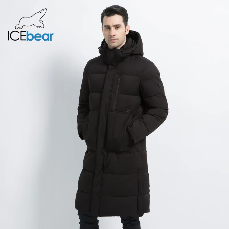 ICEbear2019 Новые мужские зимние куртки Длинные мужские пальто с молнией Куртка с капюшоном Мужское пальто высокого качества Мужская зимняя марка одежды MWD19913D