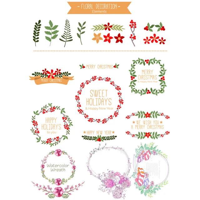 2 pcs sweet holiday wreath diy decor scrapbooking bullet journal stationery holiday