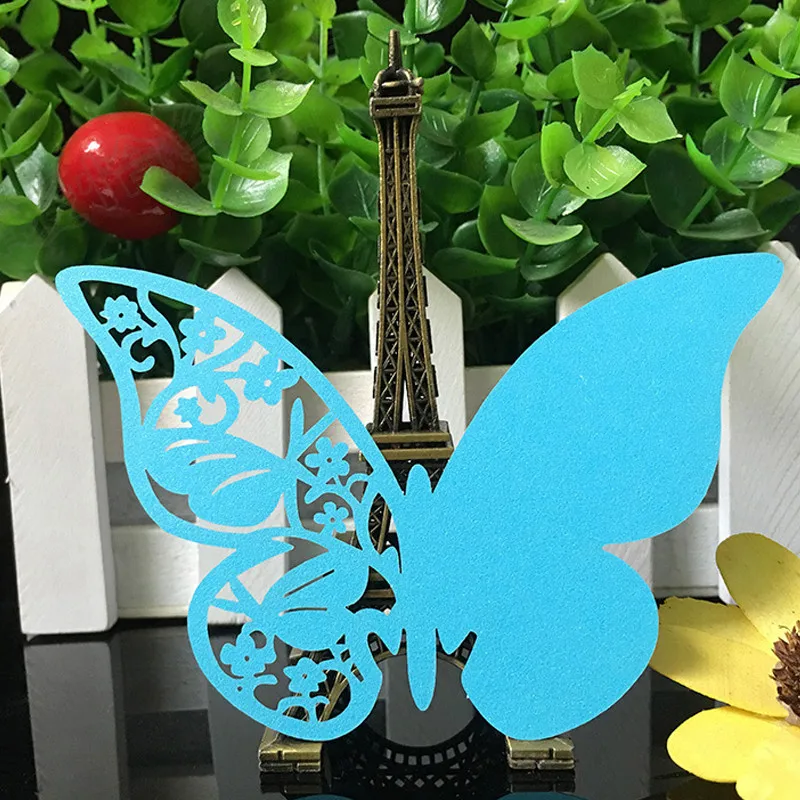 10 Color 50pcs Laser Cut Hollow Butterfly Place Cards Wedding Escort Wine Glass Cup Table Name Cards Wedding Party Supplies (4)