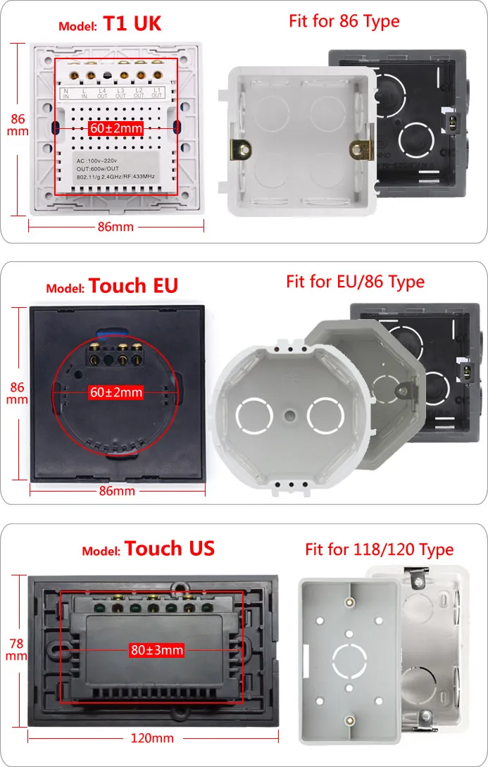 Sonoff T1 ЕС умный Wi-Fi настенный сенсорный светильник 1/2 банда сенсорный/Wifi/433 RF/APP пульт дистанционного управления умный дом работа с Google