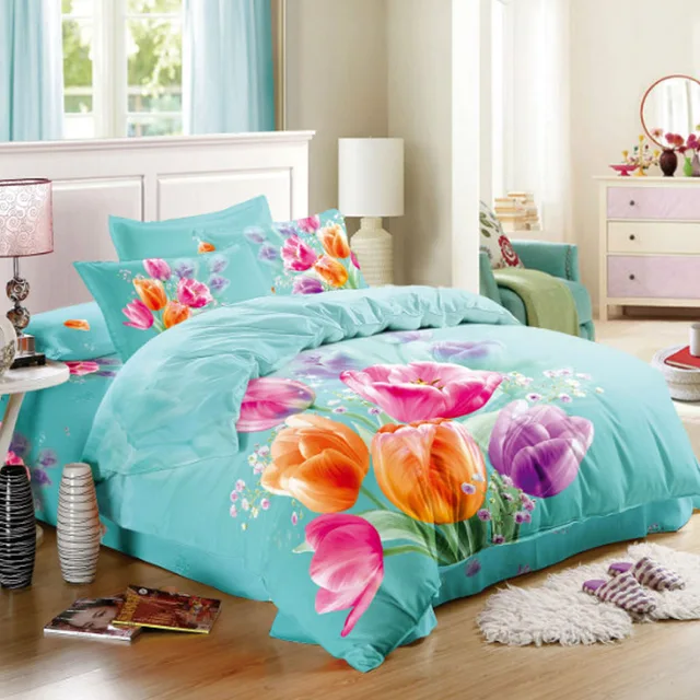 Pink Orange Purple Tulips Fl Bedding Set Queen Size Cotton Pink Orange Purple Tulips Fl Bedding Set Queen Size Cotton Fabric Bed Sheets