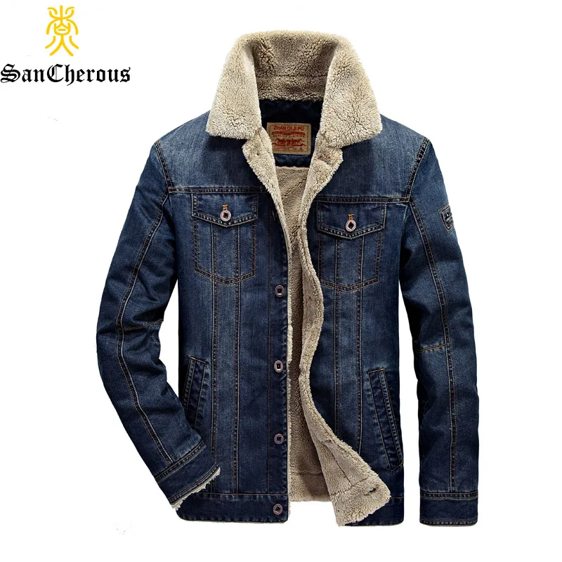 

2019 New Warm Men Casual Jean Denim Jacket Outerwear Thick Windproof Autumn Winter Denim Thicken Fleece Jacket Coat