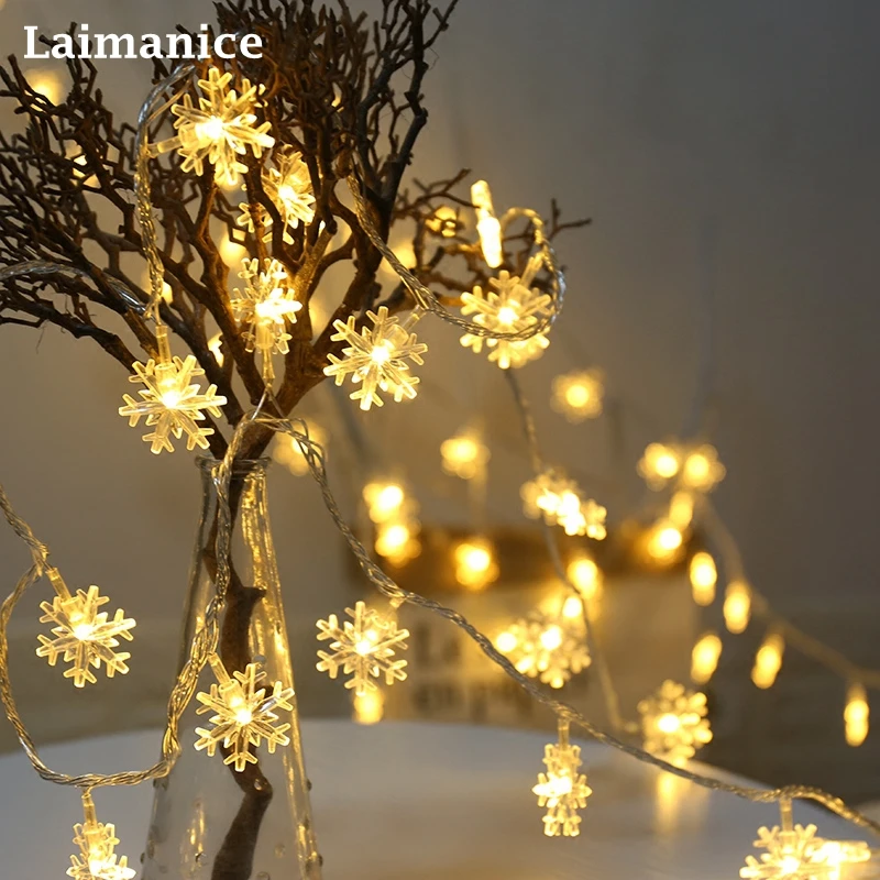 

Laimanice USB Powered 10M 60Leds Christmas Tree Snow Flakes Led String Fairy Light Xmas Party Home Decoration indoor lights