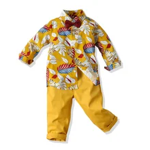 Tem doger/комплекты одежды для мальчиков коллекция года, одежда для маленьких мальчиков рубашка с длинными рукавами и цветочным принтом+ штаны комплект из 2 предметов комплекты одежды для детей