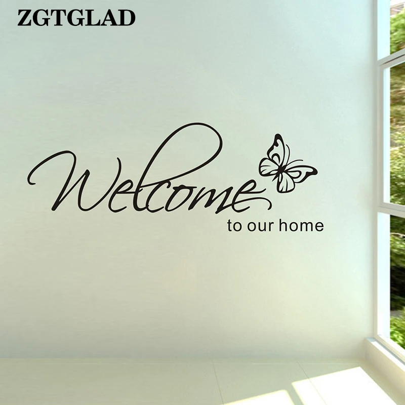 

ZGTGLAD 1 Set Home Decor 'Welcome To Our Home' Butterfly Text Patterns Wall Stickers Living Room Decorative Stickers