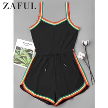ZAFUL Радужная Отделка Drawstring Ками Romper Без Рукавов Тонкий Ремень Женщины Этнические Костюмы для Игр Уличная Одежда Повседневная Спортивная Одежда