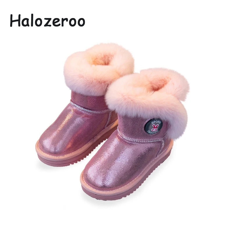 

Halozeroo Winter Baby Girl Black Glowing Snow Boots Kid Fur LED Brand Boots Child Genuine Leather Warm Shoes Boy Light Soft Boot