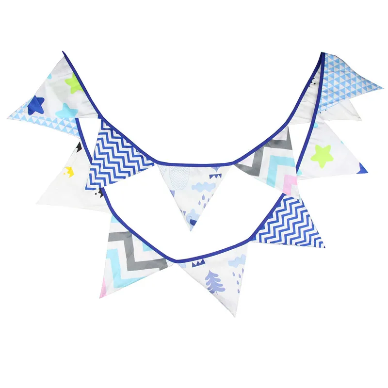 

12 Flags 3.2m Blue Prince Theme Cotton Fabric Bunting Pennant Flag Banner Garland Birthday/Baby Shower Party DIY Decor Crafts