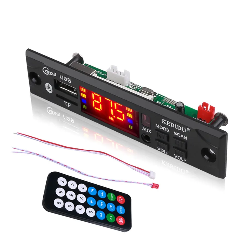 

Kebidu Car Audio FM Radio Module Wireless Bluetooth 5V 12V MP3 WMA Decoder Board MP3 Player With Remote Control Support USB TF