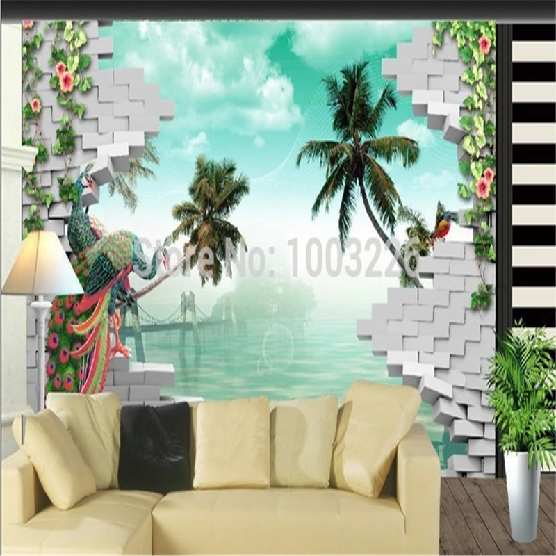 

Coconut trees sea3D large wall murals for living room Rose wallpaper,3D cubes wallpaper murals for living room,custom wall paper