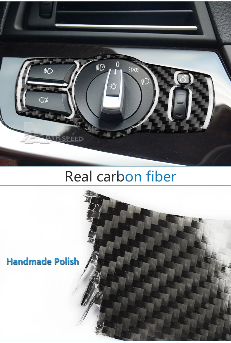 for BMW F10 F07 F01 F25 F26 LHD Carbon Fiber Car Headlight Switch Cover Trim Stickers 5 Series Accessories Car Styling (7)