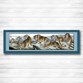 

The nine tigers painting in the mountain Decor Counted Print on canvas Sets embroidery Needlework DMC 11CT 14CT Cross Stitch kit