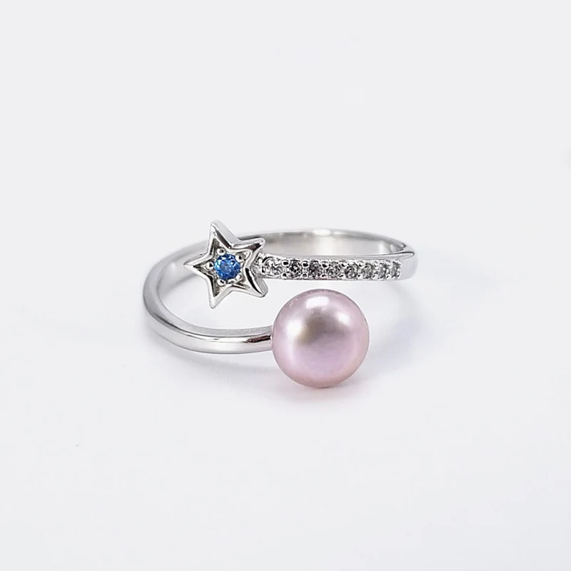 

Sweet Inlaid Zircon Star Pearl Ring Woman Adjustable Pearl Ring Mounts Fit 6-8mm Bead Nature Pearl Ring In Sterling Silver