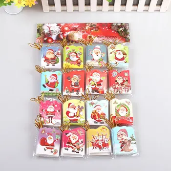 

16pcs/lot glitter 16 different style of Santa Claus Mini greeting card flash powder message card Christmas holiday blessing card