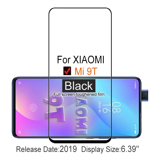 2 шт Полное покрытие экрана протектор Закаленное стекло для xiaomi mi 9 T 6,3" 9 H Защитное стекло для xiaomi mi 9 T mi 9 t чехол - Цвет: XIAOMI Mi 9T Black