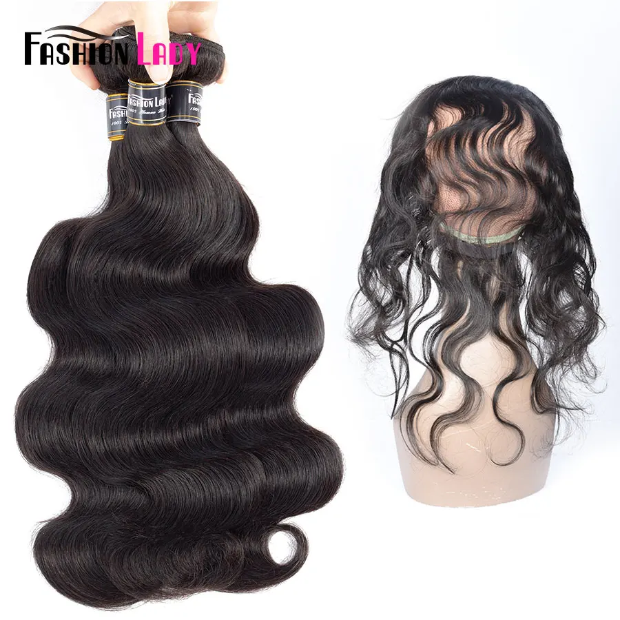 

Fashion Lady Peruvian Human Hair Bundles Body Wave With 360 Pre Plucked Lace frontal Closure With Baby Hair Bleached Knots Remy