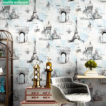 

American style iron tower pattern cafe clothing store study living room dining room bedroom hotel barber background wall paper