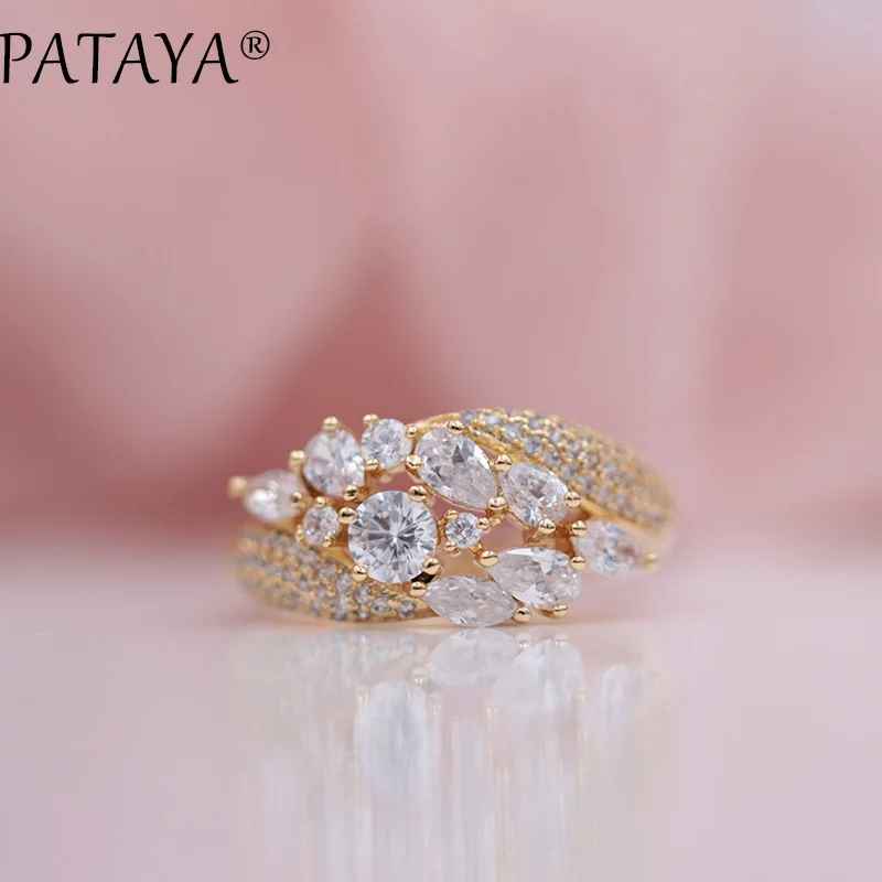 PATAYA, подарок, необычный, 585, розовое золото, белый цвет, капля воды, натуральный циркон, серьги, кольца, наборы для женщин, свадебные, Роскошные, модные ювелирные изделия