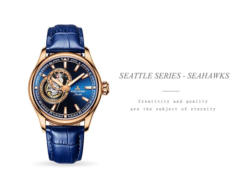 Reef Tiger/RT мужские часы лучший бренд класса люкс Tourbillon часы пояса из натуральной кожи ремешок Розовое золото часы Relogio Masculino RGA1639