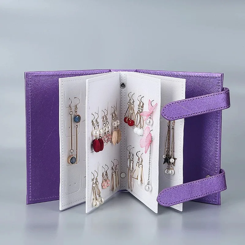 PURPLE Кожаные серьги-гвоздики коллекция книга серьги с узором коробка для хранения креативные ювелирные изделия Дисплей Держатель Ювелирные изделия Органайзер - Цвет: PURPLE