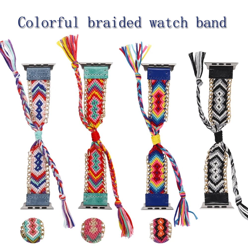

Colorful Nylon Woven Band for Apple Watch 38mm/40mm/42mm/44mm Women's Creative Hand Made Braided Straps for Apple Watch Band