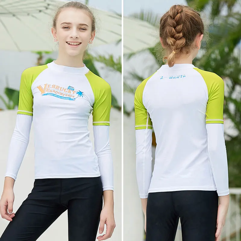 Kids Short Long Sleeve Rash Guard Sun UV Protected UPF50+ Boys Girls Surf Swim Shirt Lycra Basic Skin Athletic Tops(115-165cm - Цвет: M179501Y-B3