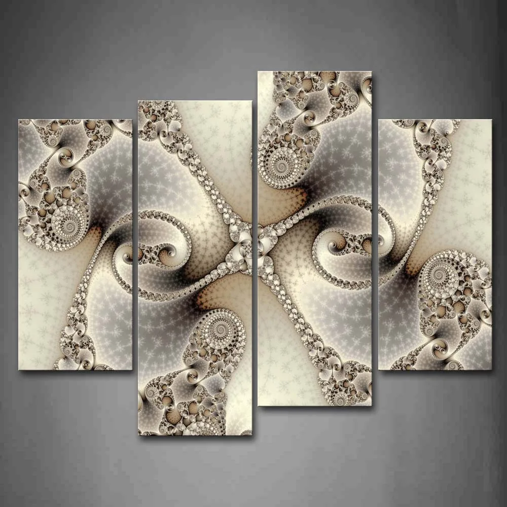 

Framed Wall Art Pictures Fractal Grey Abstract Canvas Print Abstract Poster With Wooden Frame For Home Living Room Decor