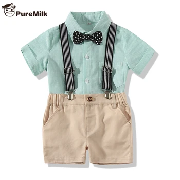 

PureMilk Summer Newborn Clothes Shirt Sleeve Shirt With Shorts And Shoulder Strap Baby Clothes