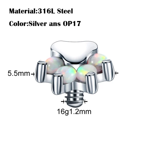 1 шт. стальной микро Кожный Якорь Топ имплантат пирсинг Топ микро кожный пирсинг Опал пирсинг поверхность пирсинг Топ ювелирные изделия для тела - Окраска металла: S0601