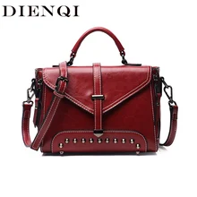 DIQNQI Сумка-Кроссбоди из натуральной кожи с заклепками для женщин, винтажный стиль, маленькие сумки-мессенджеры, женская модная сумочка красного цвета
